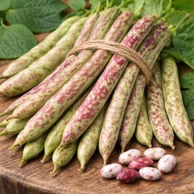 Runner Bean Vigneronne - Marbled grey-violet pods