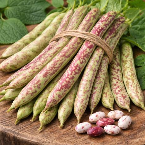 Packet - Runner Bean Vigneronne -	Marbled grey-violet pods, organic seeds, heirloom